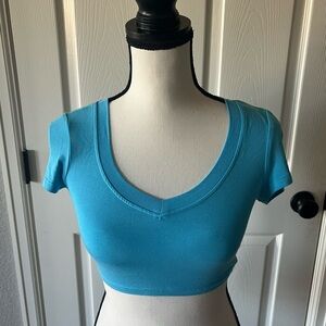 SHEIN Blue Fitted Crop T-Shirt with Cap Sleeves
